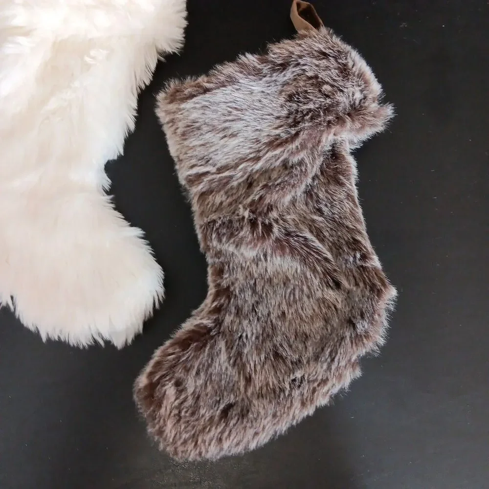 Target Wonderland Faux White & Brown Fur Christmas Stocking 17” Lined